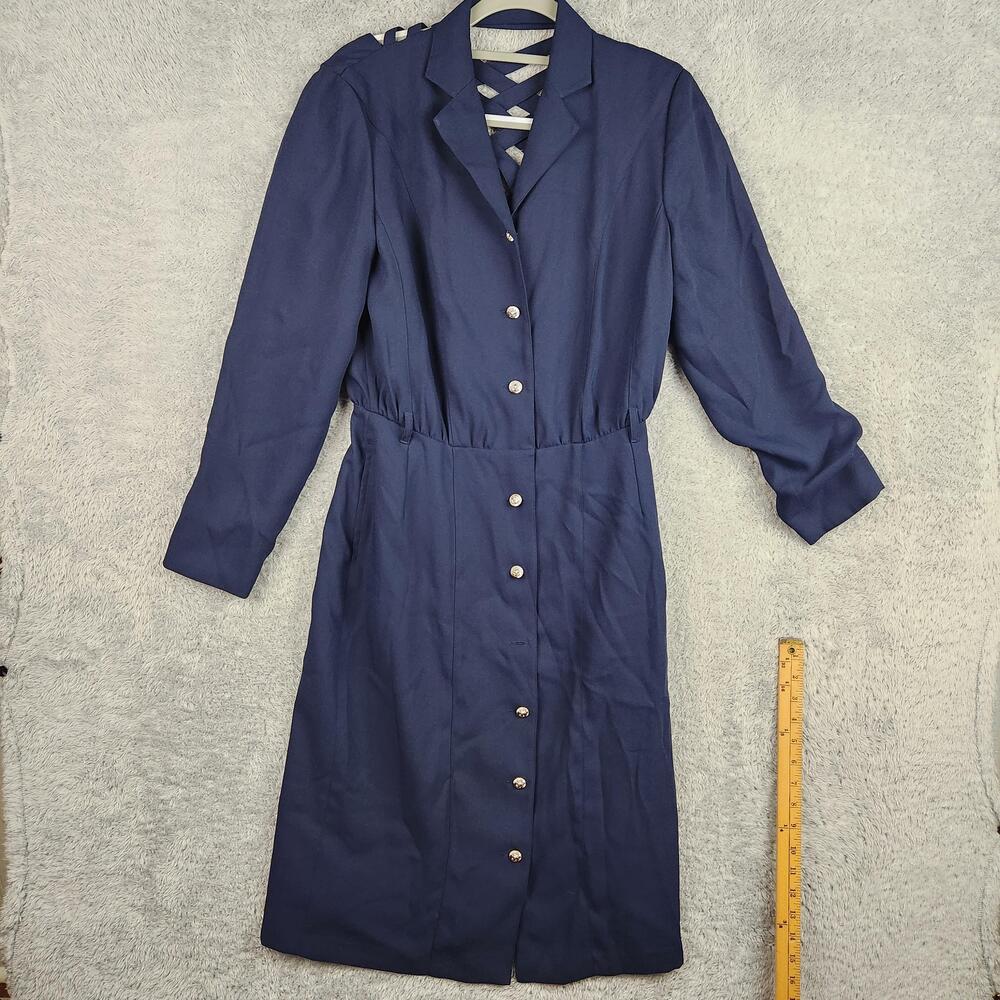 Vintage Together Dress Womens 8 Blue Button Shirt Long Sleeve Lined Pockets 80s